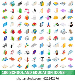 100 School And Education Icons Set In Isometric 3d Style For Any Design  Illustration