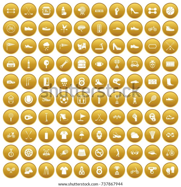 100 sneakers icons set in gold circle\
isolated on white vectr\
illustration