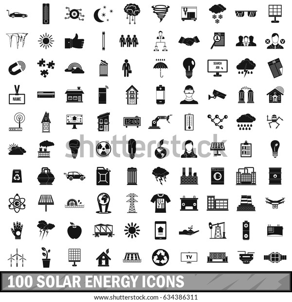 100 solar energy icons set in simple style\
for any design \
illustration
