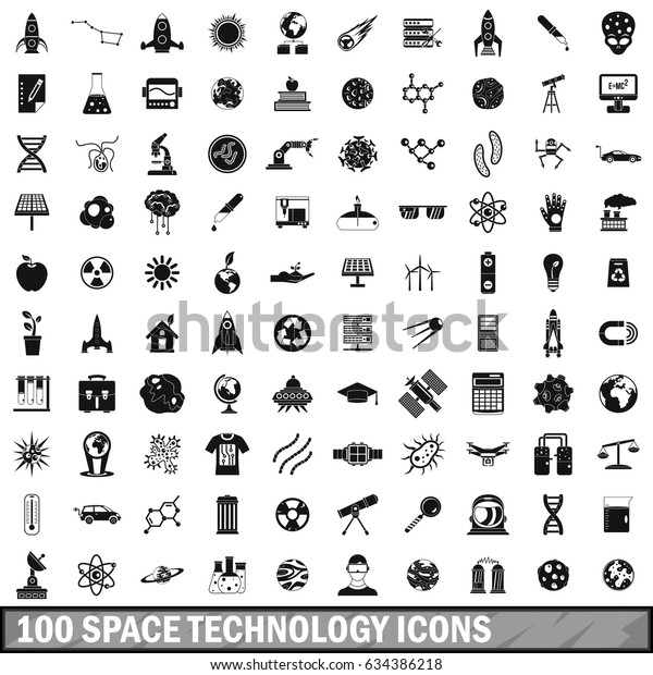 100 space technology icons set in simple
style for any design 
illustration