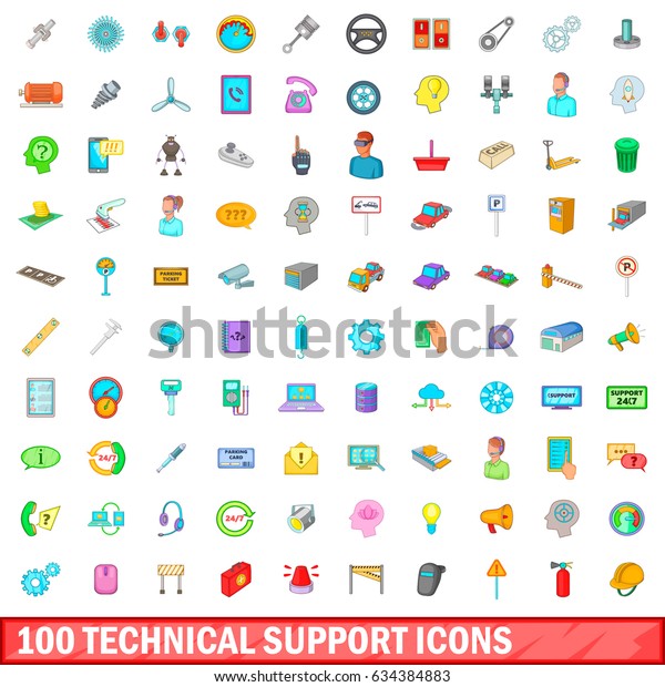 100 technical support icons set in cartoon\
style for any design \
illustration