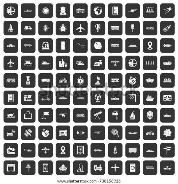 100 technology icons set in black color\
isolated \
illustration