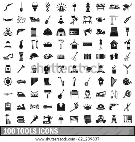 100 tools icons set in simple style for any design  illustration