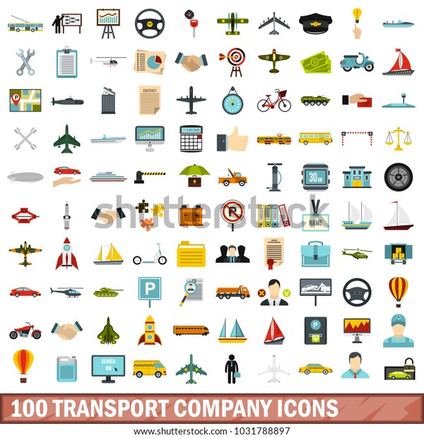 100 transport company icons set in flat\
style for any design\
illustration