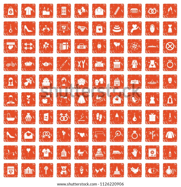 100 woman happy icons set\
in grunge style orange color isolated on white background\
illustration