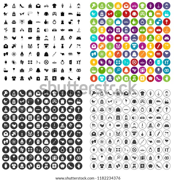 100 woman happy icons set in 4 variant for any web\
design isolated on\
white