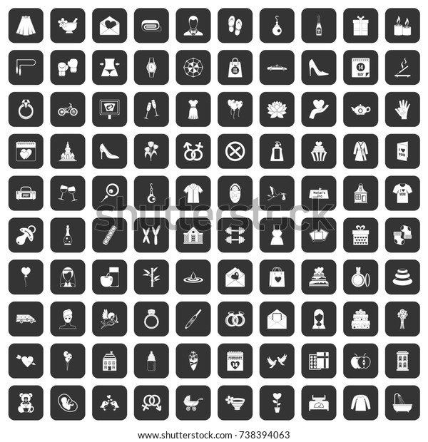 100 woman happy icons set in black color\
isolated \
illustration