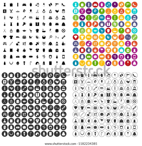 100 woman icons set in 4 variant for any web design\
isolated on white