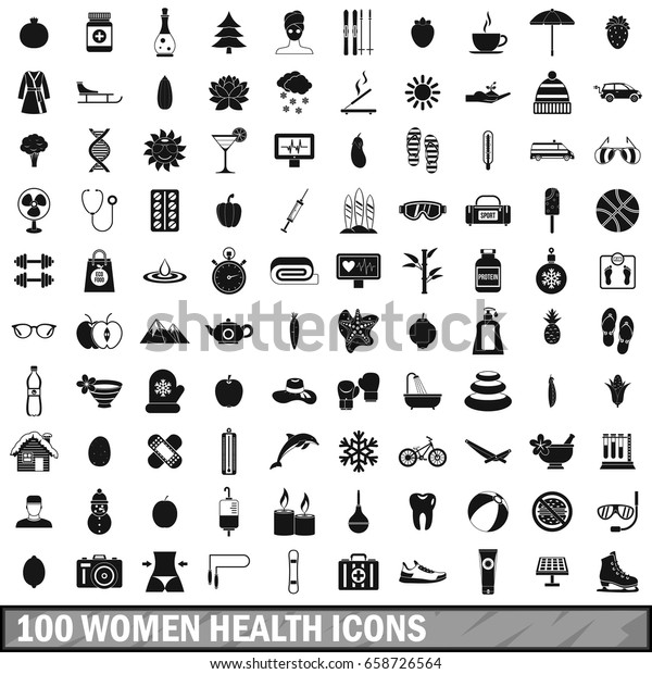 100 women health icons set in simple style\
for any design \
illustration