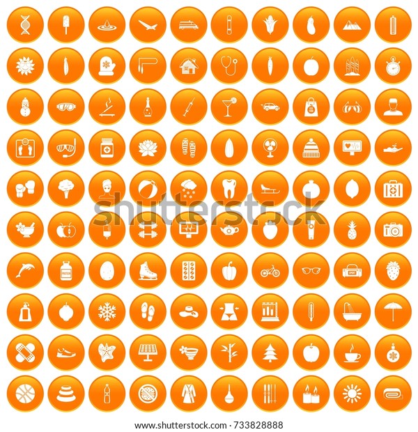 100 women health icons set in orange circle
isolated on white 
illustration