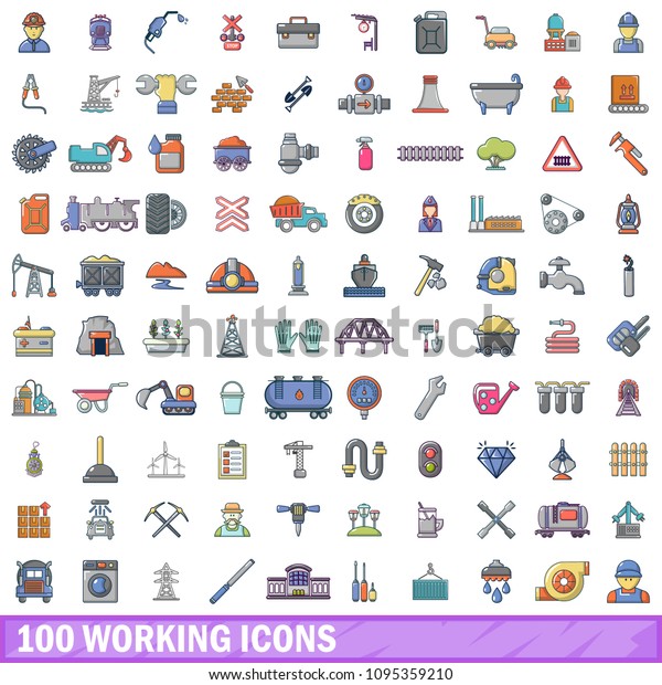100 working icons set in cartoon style for\
any design\
illustration