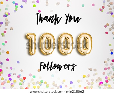 1000 followers thank you gold balloons and colorful confetti glitters illustration for social network - 3000 followers on instagram thank you