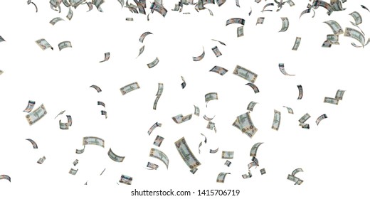 1000 United Arab Emirates Dirham 2008 On Fly, Many Falling Banknotes - 3d Render Isolated On White Background