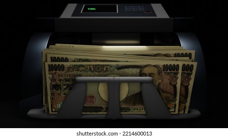 10000 Japanese Yen In Cash Dispenser. Withdrawal Of Cash From An ATM. Financial Transaction In The Bank Terminal. JPY. 3D Render.