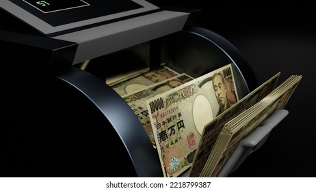 10000 Japanese Yen In Cash Dispenser. Withdrawal Of Cash From An ATM. Financial Transaction In The Bank Terminal. JPY. 3D Render.