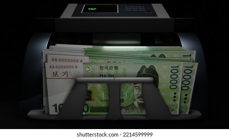 10000 South Korean Won In Cash Dispenser. Withdrawal Of Cash From An ATM. Financial Transaction In The Bank Terminal. KRW. 3D Render.