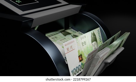 10000 South Korean Won In Cash Dispenser. Withdrawal Of Cash From An ATM. Financial Transaction In The Bank Terminal. KRW. 3D Render.