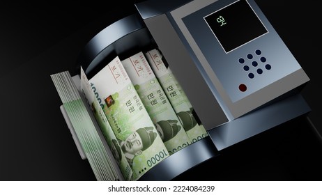 10000 South Korean Won In Cash Dispenser. Withdrawal Of Cash From An ATM. Financial Transaction In The Bank Terminal. KRW. 3D Render.