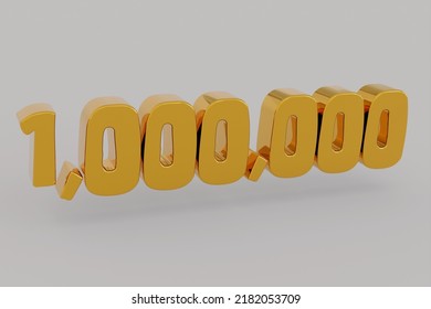 1.000.000 One Million Number Rendering. Metallic Gold 3D Numbers. 3D Illustration. Isolated On White Background With Clipping Path.