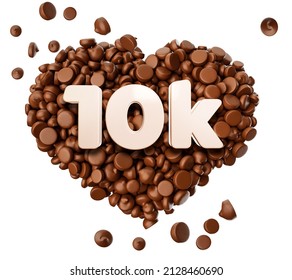 10k Likes 3d Text On Chocolate Chips Pieces Love 3d Illustration