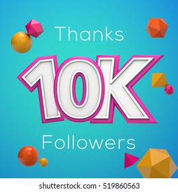 10K Likes Online Social Media Thank You Banner. 3D Rendering