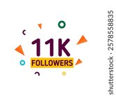 11k followers celebration banner design illustration with white background , 11000 subscribers thank you 