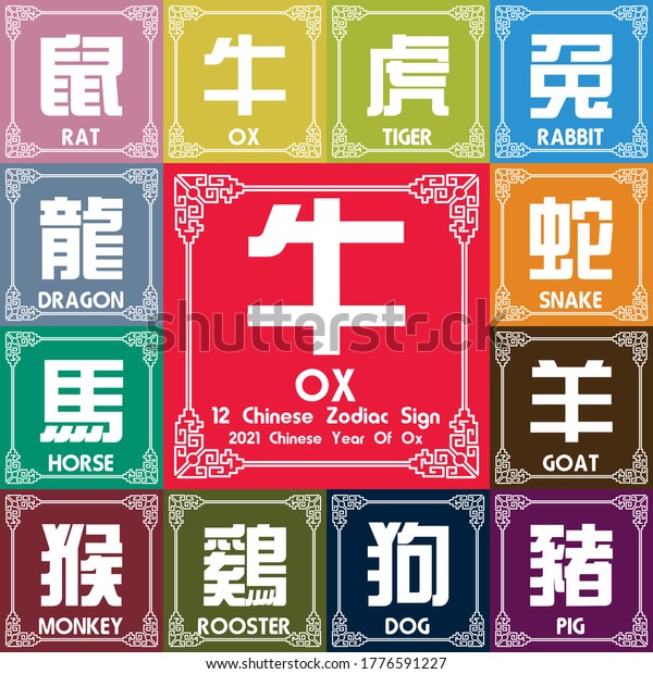 12 Chinese Zodiac Symbols 2021 Year Stock Illustration 1776591227 ...