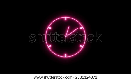  12 hours counting down clock animated on cyan background, Bright clock neon.