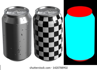 12 oz beer or soda can with droplets. High resolution 3d render. The layout kit includes checker and alphas.