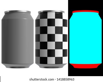 12 oz. Can of beer or soda. High resolution 3d render. The layout kit includes checker and alphas.