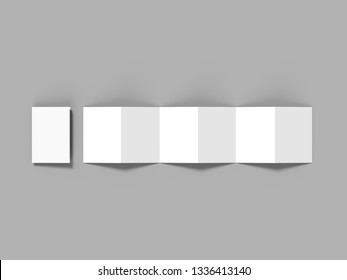 12 page leaflet, 6 panel accordion fold, concertina fold isolated on light grey background, 3d illustration.