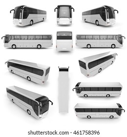 12 perspective view of City bus with blank surface for your creative design. 3D illustration.