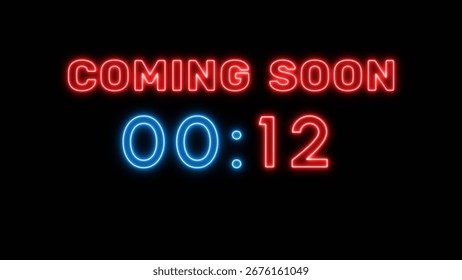 12 seconds countdown timer. Neon timer number 12 illustration.