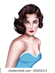 12/12/2016 - Illustration - Hand Drawn Portrait Of Elizabeth Taylor