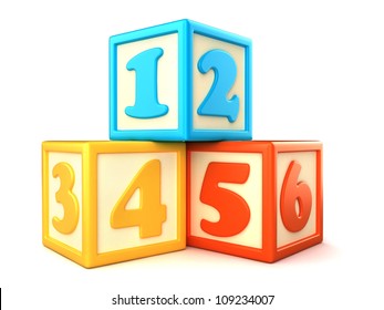 123 Building Blocks On White Background