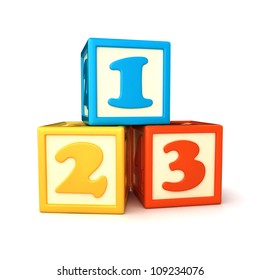 123 Building Blocks On White Background