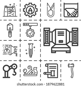 13 Lineal Civil Icons Set Related To Construction, Auction, Marketing, Grinder, Tools, Spatula, Engineering, 3d, Scissors, Toolbox, Hatchet Pixel Perfect Icons.