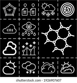 13 Lineal Dioxide Icons Set Related To Cloudy, Atmosphere, Allotropy, Graphene, Line Chart, Snowy, Co2, Snowing, Co2 Gas Pixel Perfect Icons.