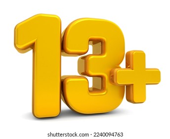 13 plus 3d. 13 plus age restriction sign isolated on white background. shiny age restriction sign. 3d rendering