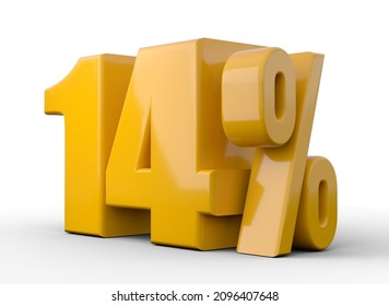 14% 3d illustration. Orange fourteen percent special offer on white background