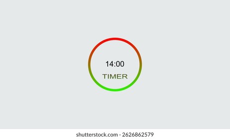14 minute timer illustration. inside a green and red circle on white background emergency timer countdown illustration, and 4k illustration.