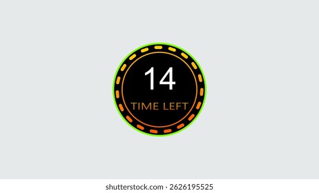 14 seconds countdown timer illustration. inside a yellow and red circle on white background emergency timer illustration, and 4k illustration.