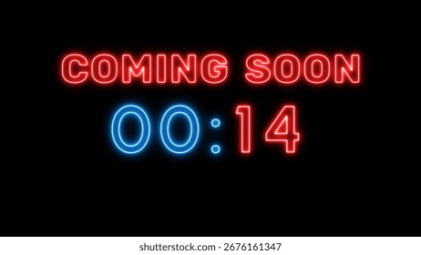 14 seconds countdown timer. Neon timer number 14 illustration.