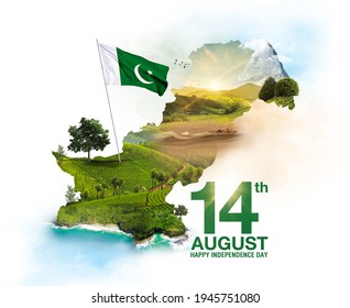 14th August Pakistan day celebration. Pakistan famous monuments. Pakistan tourism map Illustration.