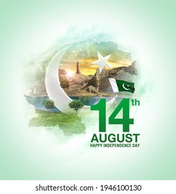 14th August Pakistan day celebration. Pakistan famous monuments. Pakistan tourism map Illustration.