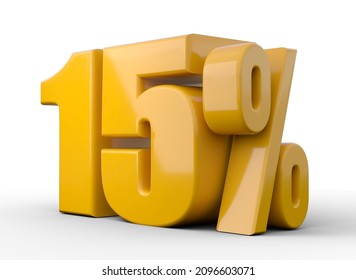15% 3d illustration. Orange fifteen percent special offer on white background