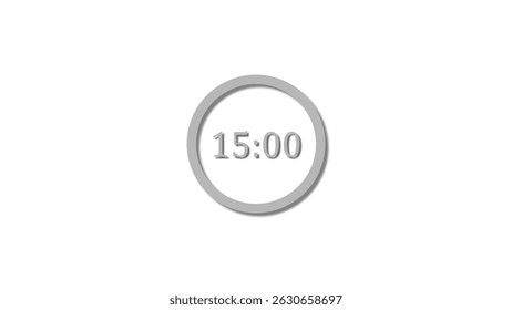 15 seconds countdown gray color 4k illustration. 15 seconds timer icon 4k illustration on white background.