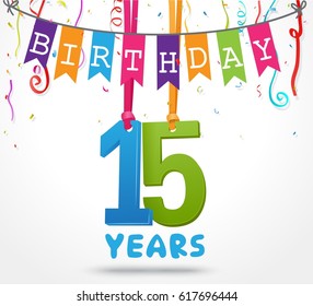 15 Years Birthday Celebration Greeting Card Stock Illustration 