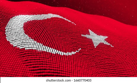 15360X8640 Abstract Glowing Particle Wavy surface with Turkey Flag Turkish Flag texture. 16K 3D illustration