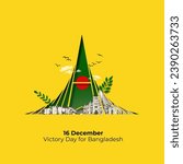 16 December Victory Day of Bangladesh National Memorial Monument Illustration Template. National Holiday in Bangladesh Victory day.